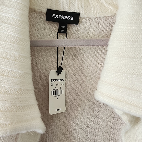 NWT Express Long Cardigan Sweater Cream with Subtle Lavendar Animal Print Size M - Picture 4 of 10